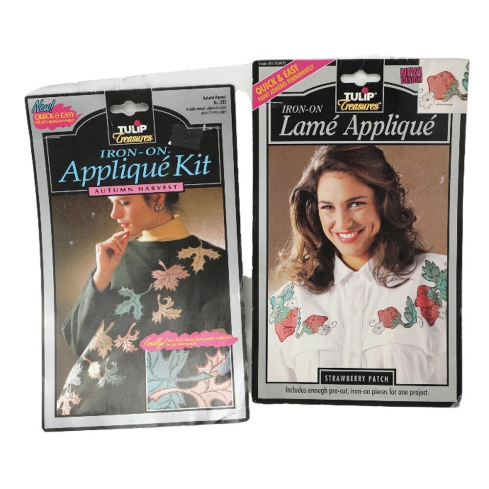 Vintage Tulip Treasures Iron On Patches Lame Strawberry Autumn Harvest 90s Leaf